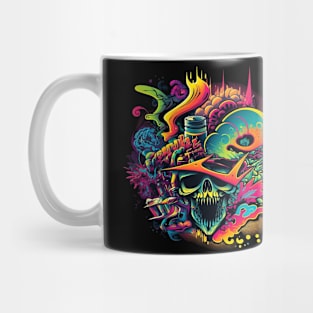 Cool Horror Neon Spooky Skull Design Mug